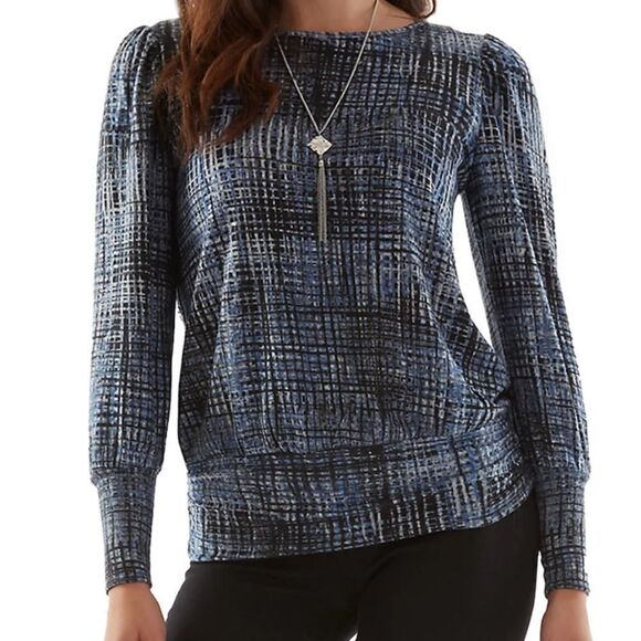 Fuzzy Tweed Ruched Long Sleeve Top - Picture 1 of 8